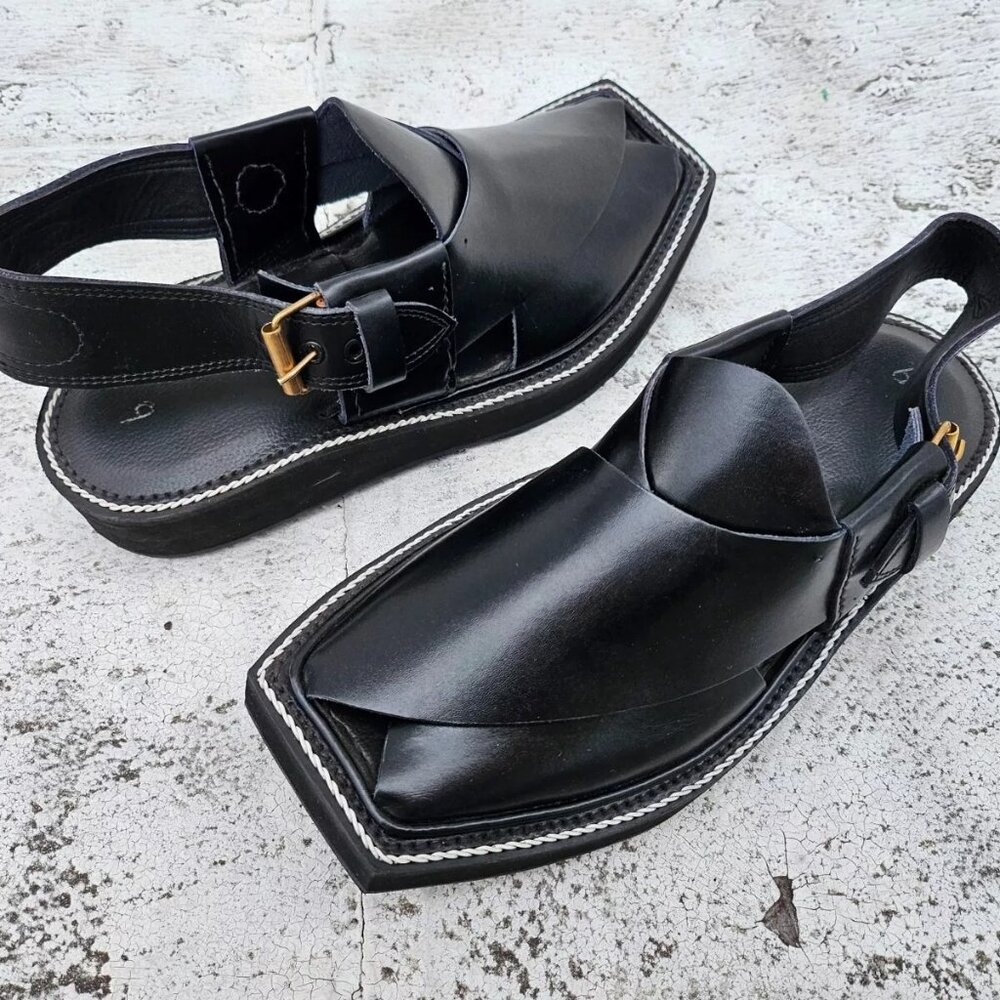 Captan Chappel Sandal Black Genuine Leather Upper Captaan Handmade Shoe Size 8.5 - Picture 2 of 11